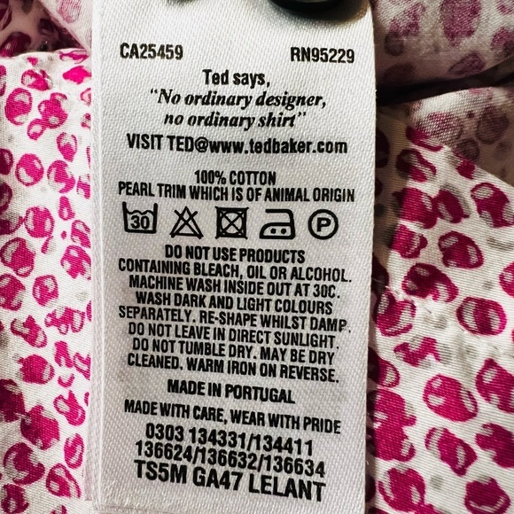 TED BAKER MEN’S SHORT SLEEVE BUTTON DOWN SHIRT ABSTRACT PATTERN PINK & WHITE - Picture 6 of 9